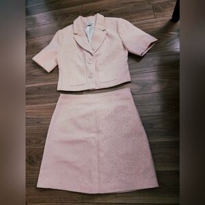 Sophisticated Classy Chic 2 Pcs Skirt and Blazer set, Pink, short sleeves